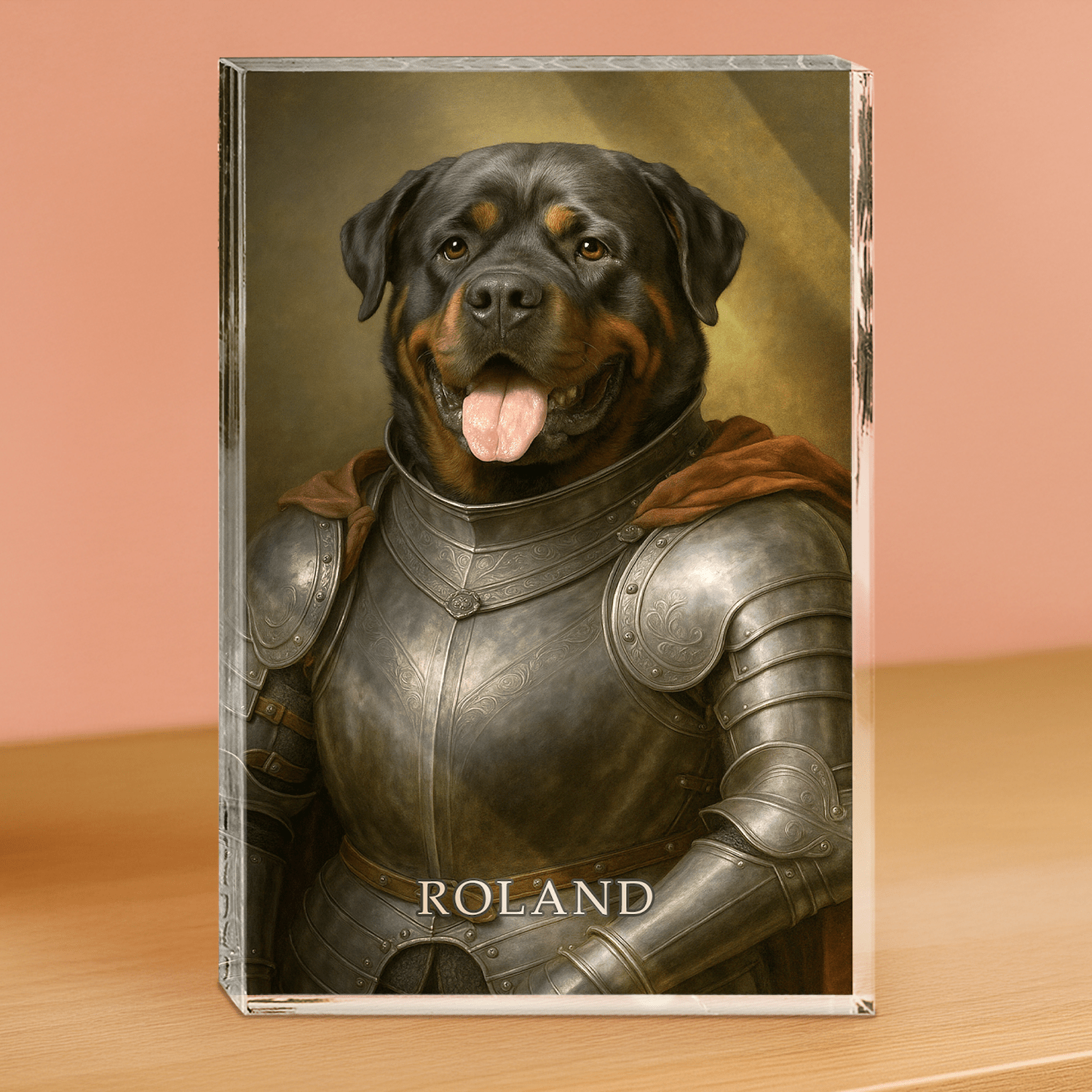 Portret psa jako rycerza - blok akrylowy - prostokąt dla miłośnika psów - Emmygift.pl
