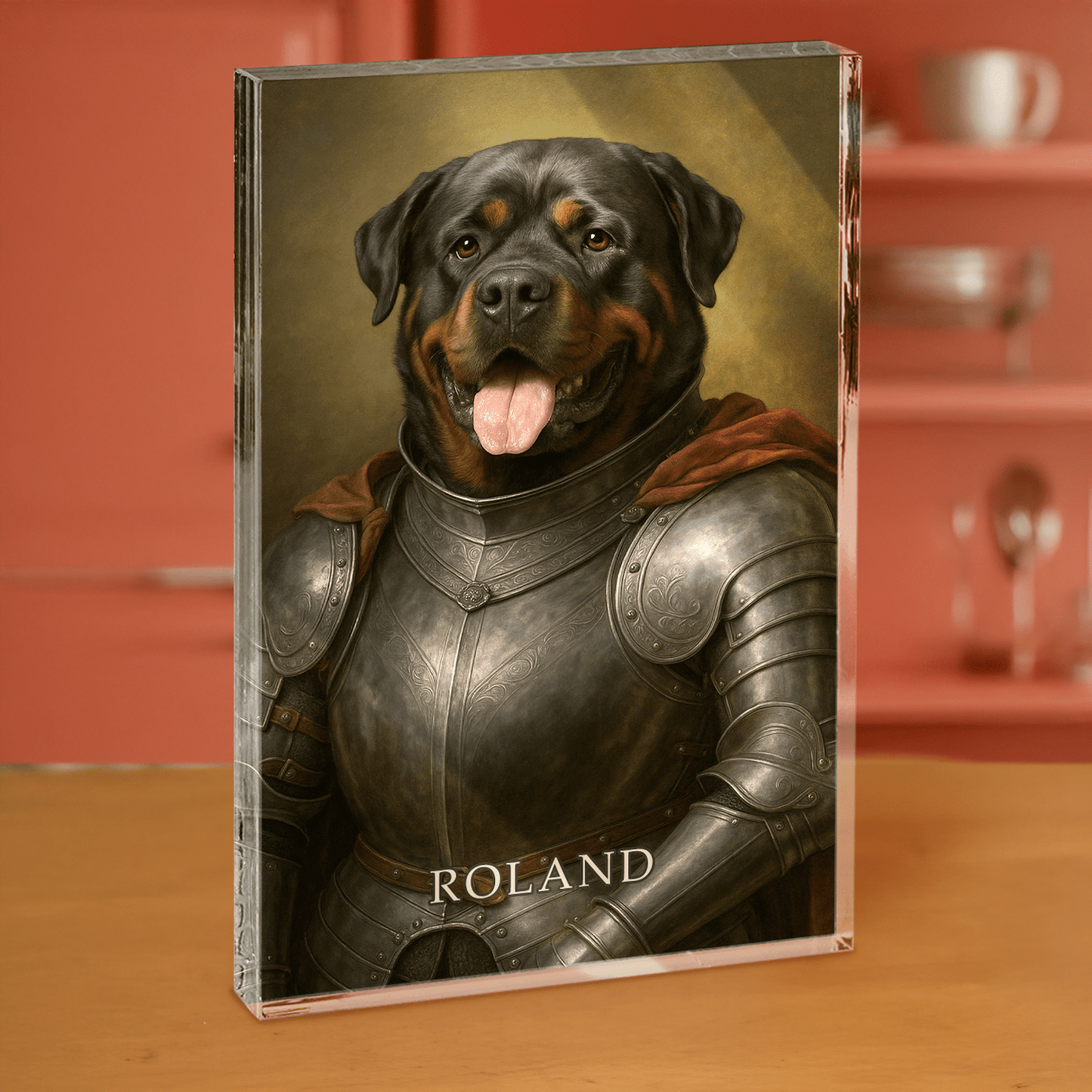 Portret psa jako rycerza - blok akrylowy - prostokąt dla miłośnika psów - Emmygift.pl