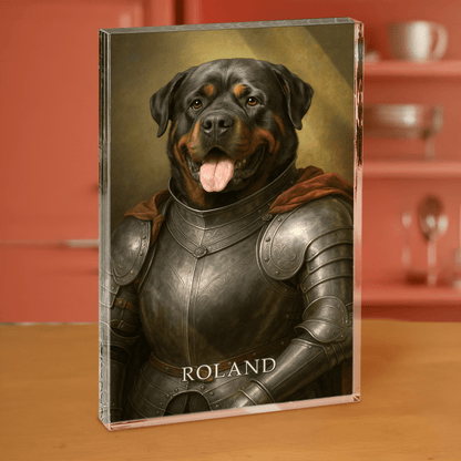Portret psa jako rycerza - blok akrylowy - prostokąt dla miłośnika psów - Emmygift.pl