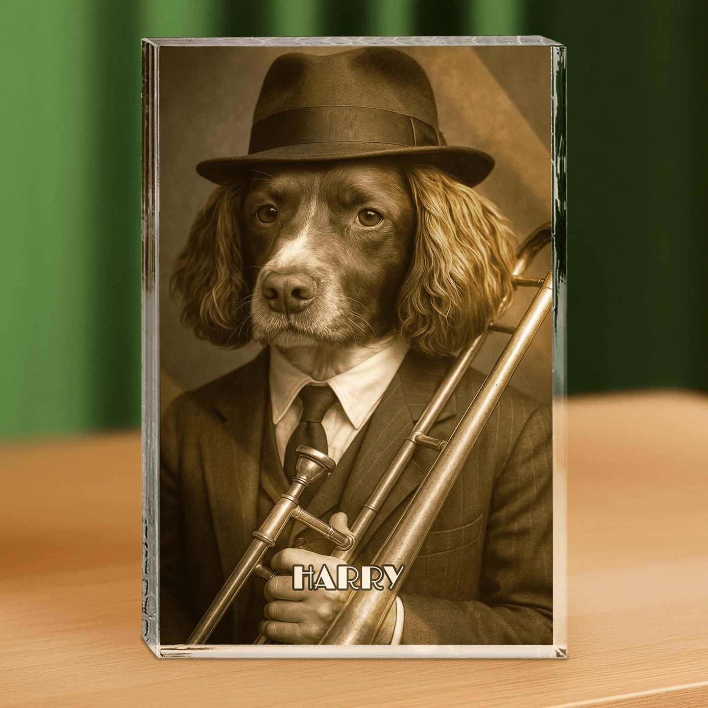 Portret psa muzyka - blok akrylowy - prostokąt dla miłośnika psów - Emmygift.pl