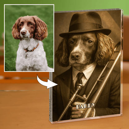 Portret psa muzyka - blok akrylowy - prostokąt dla miłośnika psów - Emmygift.pl