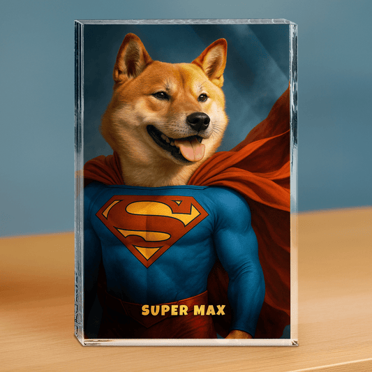 Portret psa superbohatera - personalizowany druk na grubym szkle dla miłośnika psów - Emmygift.pl