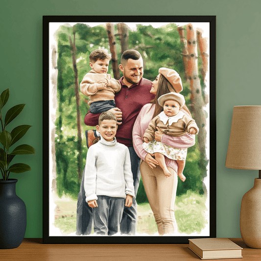 Portret rodziny w kolorze - portret na plakacie dla rodziców - Emmygift.pl