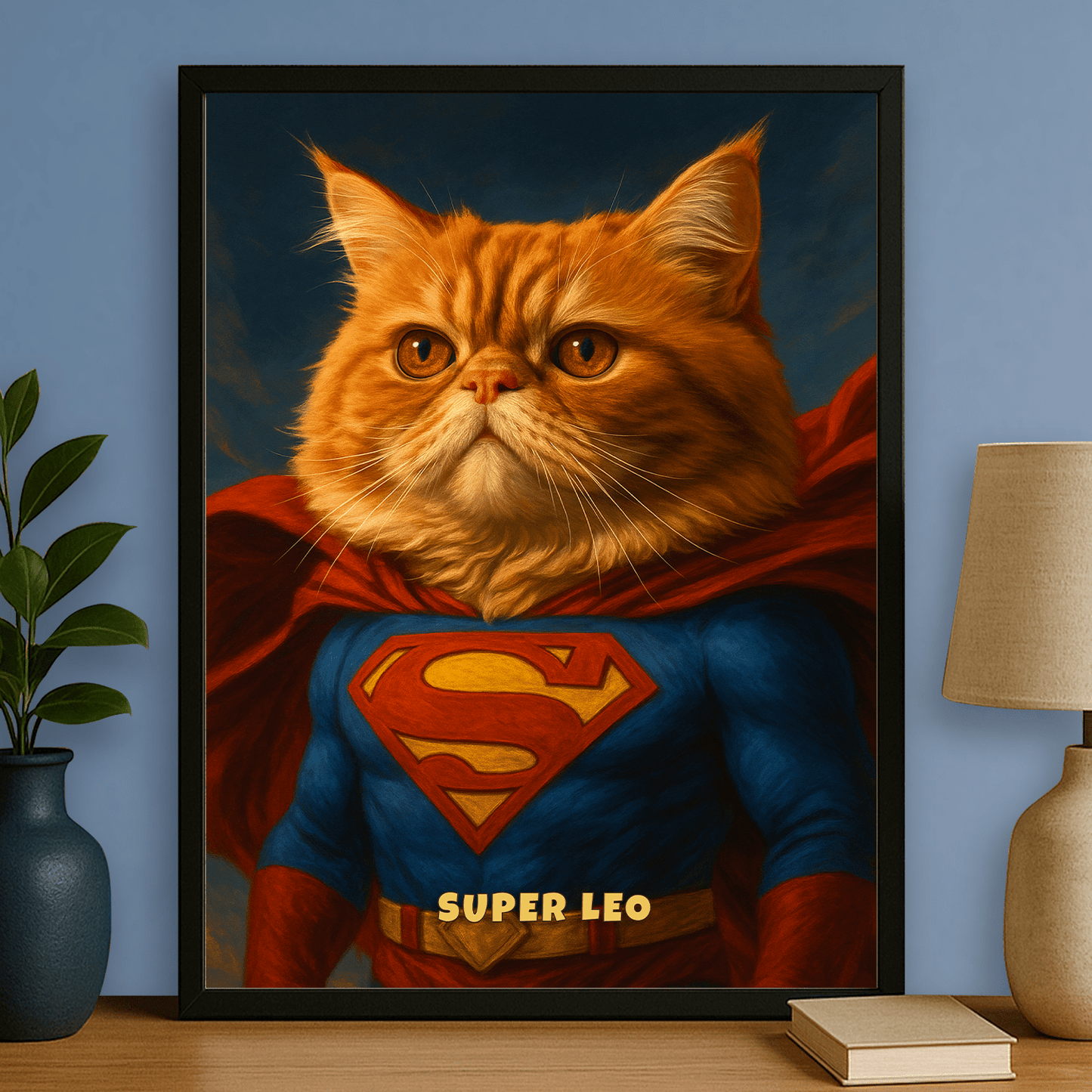 Portret superbohaterskiego kota - personalizowany plakat dla miłośników kotów - Emmygift.pl