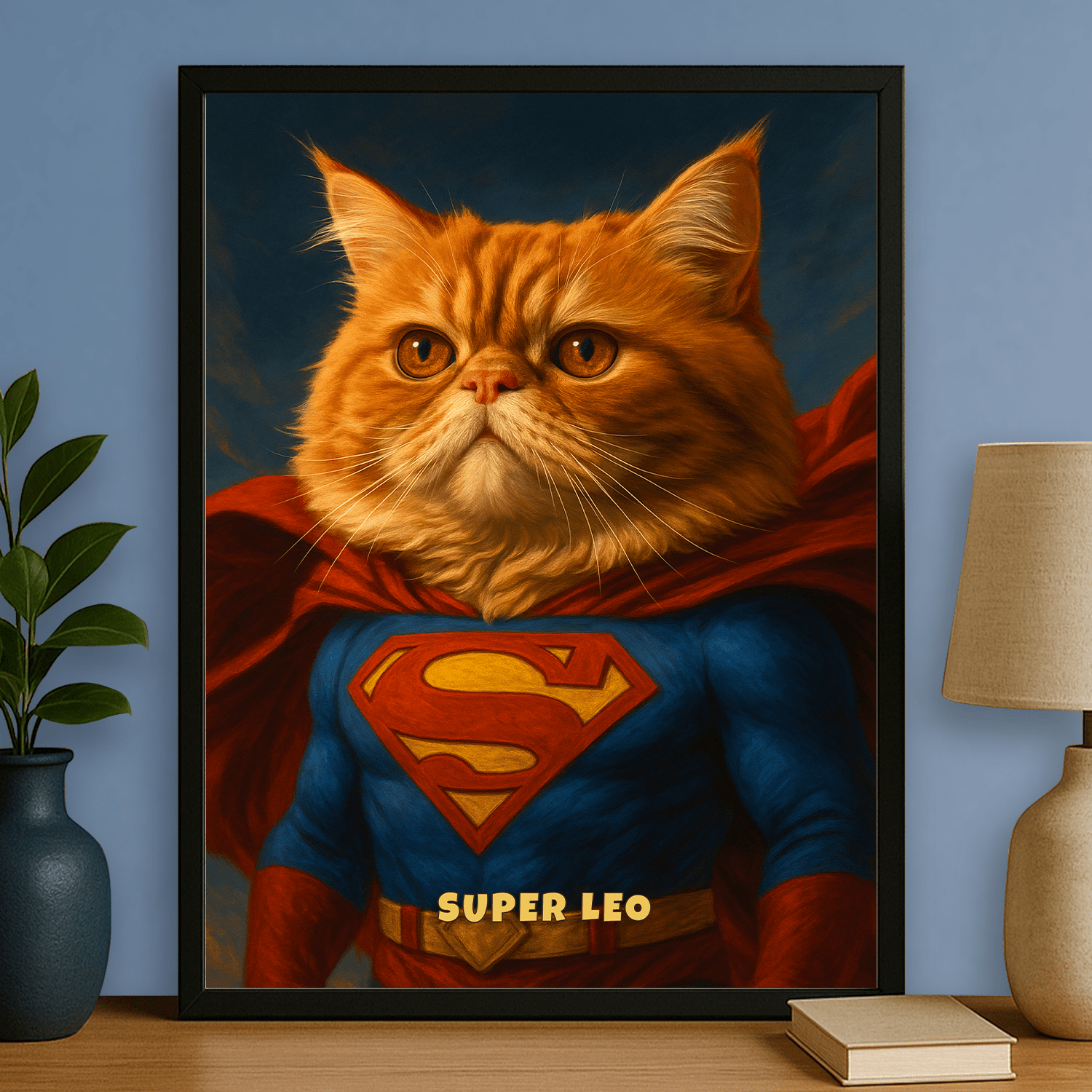 Portret superbohaterskiego kota - personalizowany plakat dla miłośników kotów - Emmygift.pl