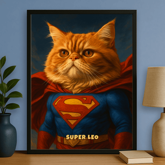 Portret superbohaterskiego kota - personalizowany plakat dla miłośników kotów - Emmygift.pl