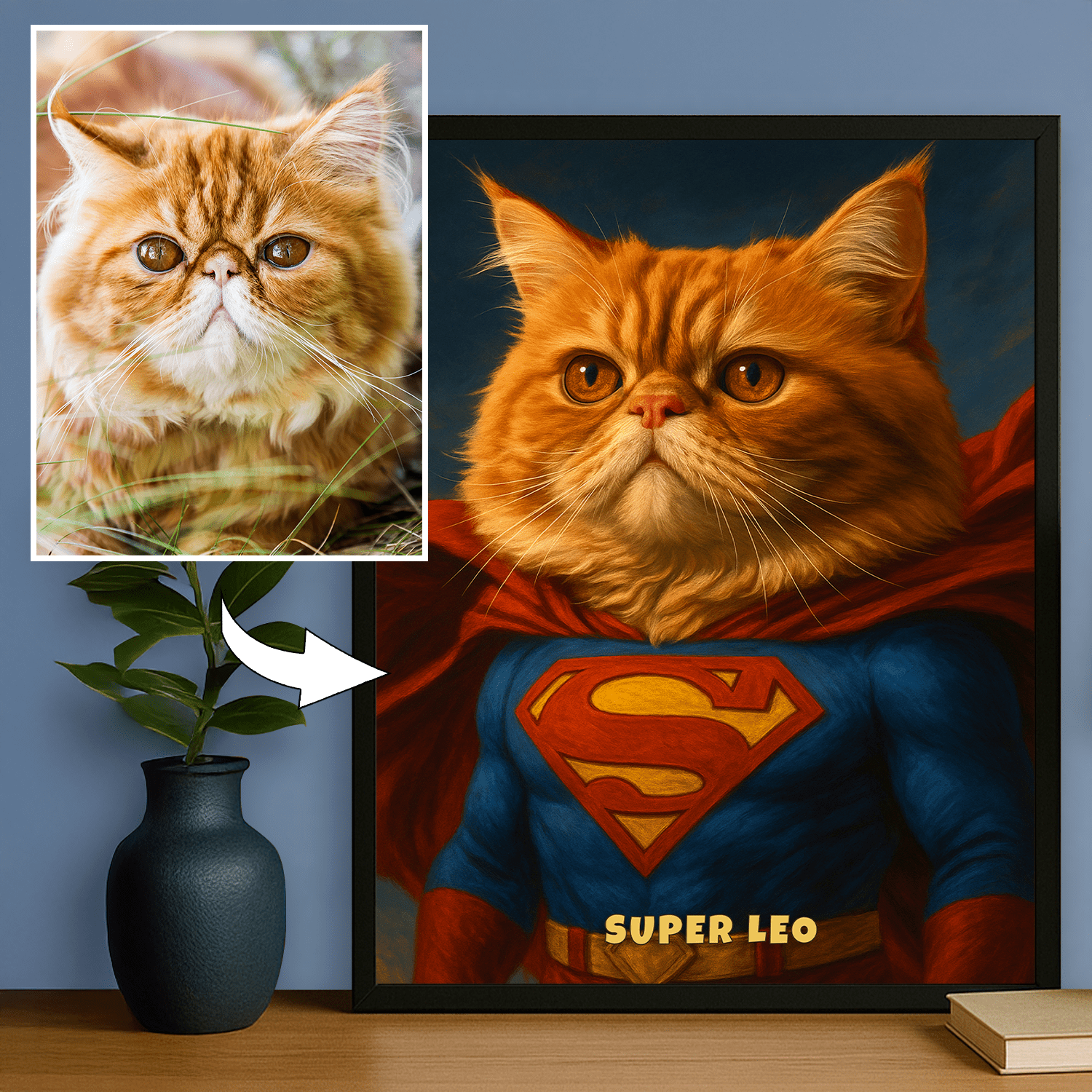 Portret superbohaterskiego kota - personalizowany plakat dla miłośników kotów - Emmygift.pl
