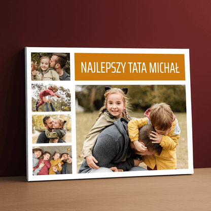 Najlepszy tata kolaż 5 zdjęć - personalizowany druk na płótnie - Emmygift.pl