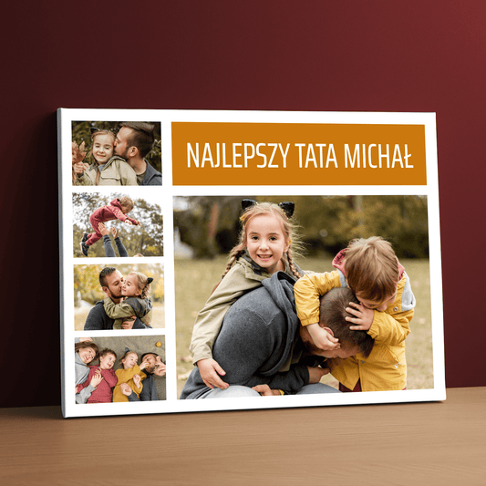 Najlepszy tata kolaż 5 zdjęć - personalizowany druk na płótnie - Emmygift.pl