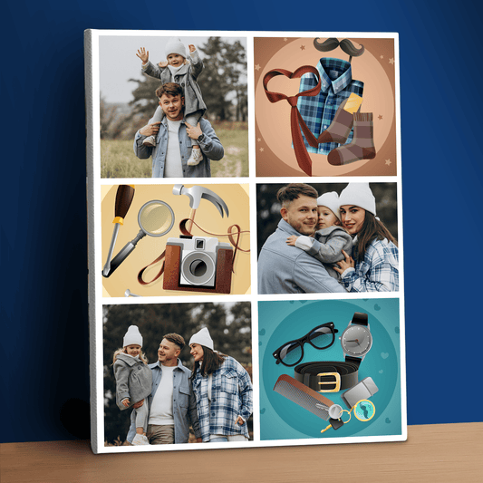 Kolaż 3 zdjęć z tatą - personalizowany druk na płótnie - Emmygift.pl