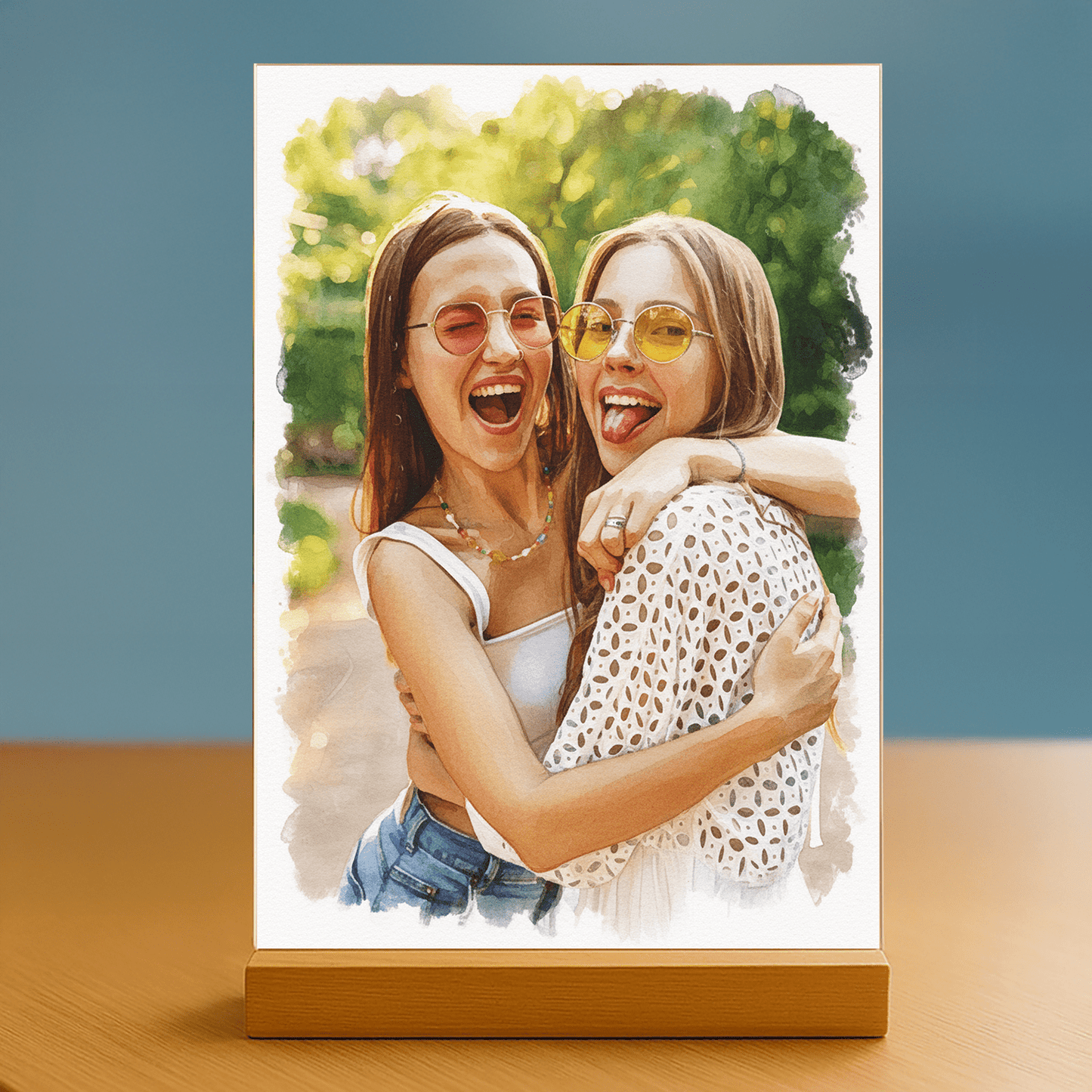 Przyjaciółki jak namalowane w akwareli - portret na szkle akrylowym dla przyjaciółki - Emmygift.pl