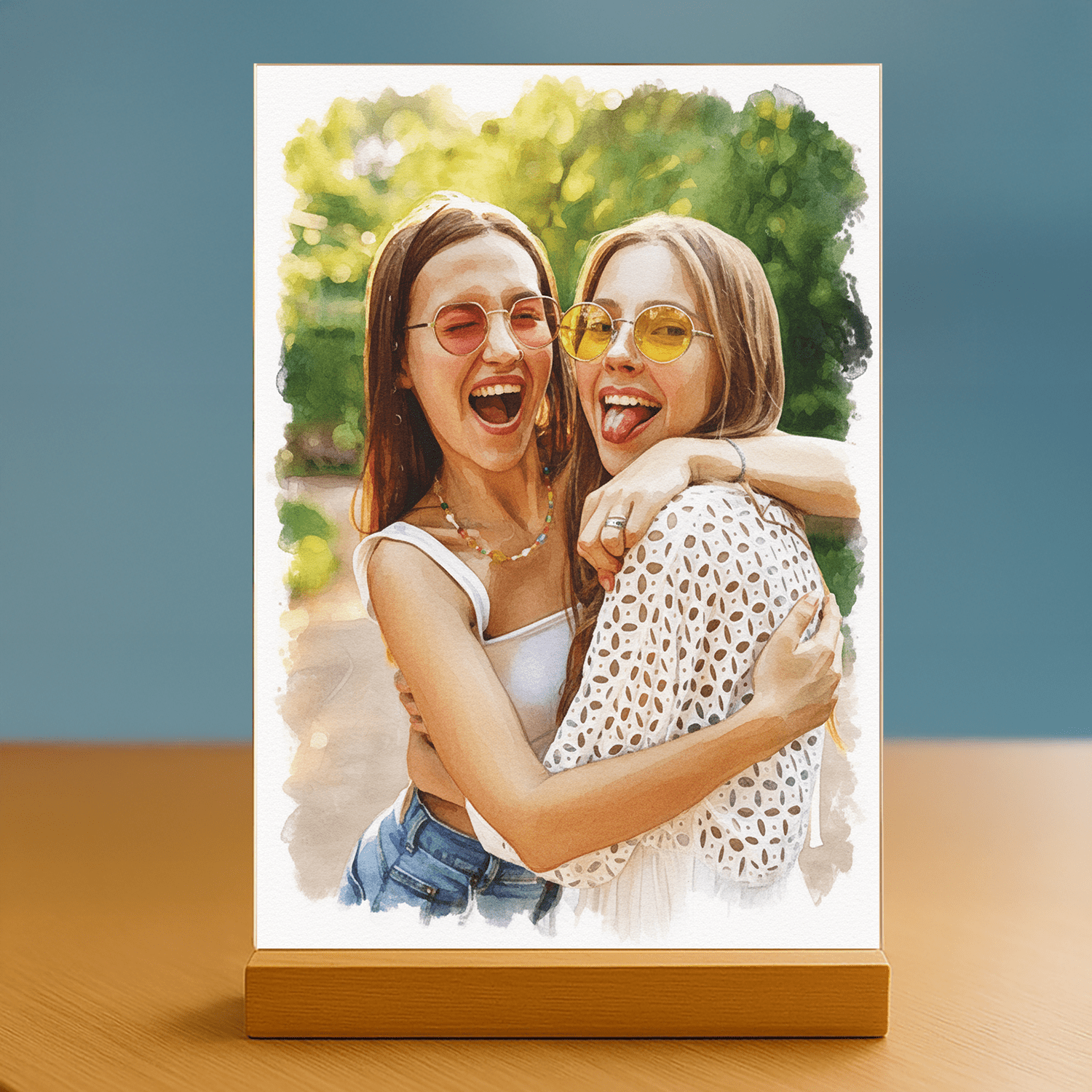 Przyjaciółki jak namalowane w akwareli - portret na szkle akrylowym dla przyjaciółki - Emmygift.pl