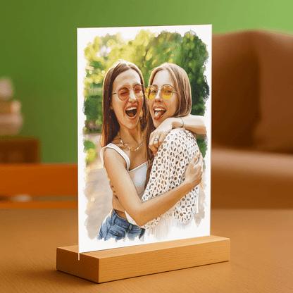Przyjaciółki jak namalowane w akwareli - portret na szkle akrylowym dla przyjaciółki - Emmygift.pl