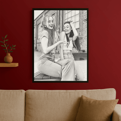 Przyjaciółki jak narysowane ołówkiem - portret na plakacie dla przyjaciółki - Emmygift.pl