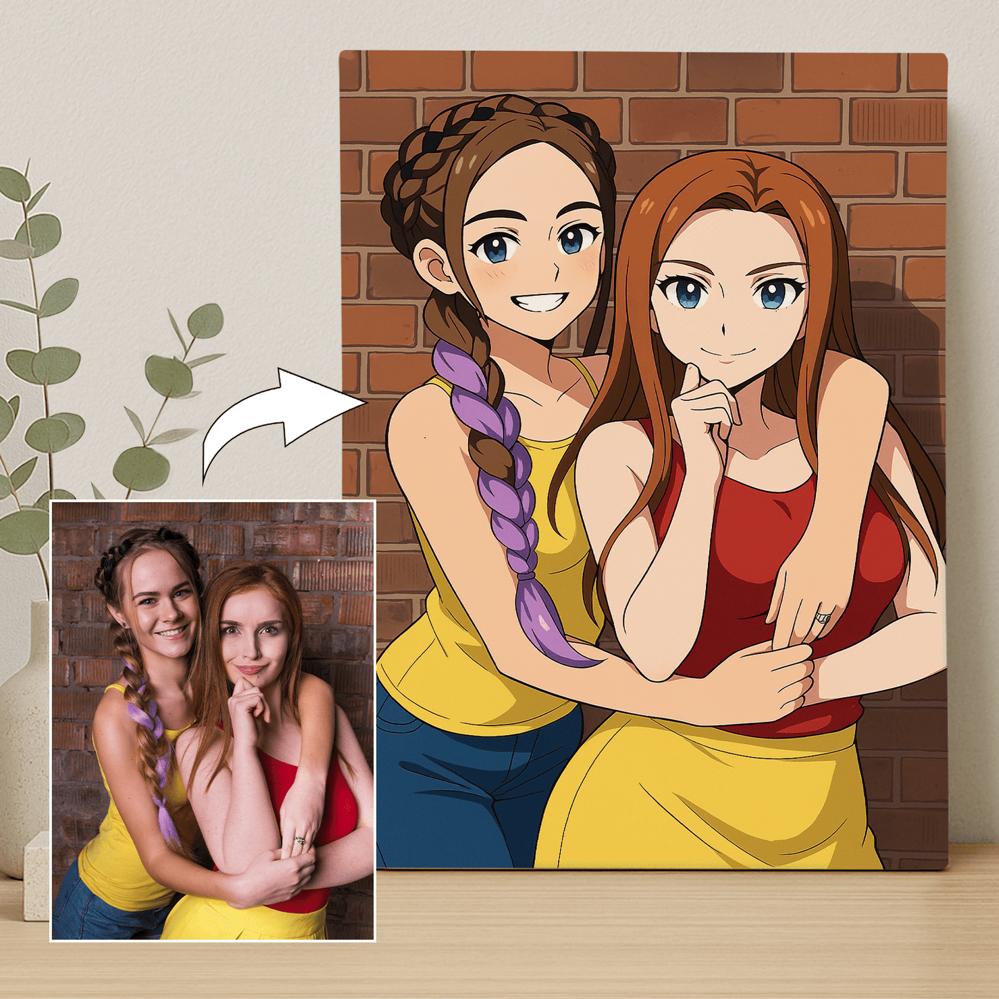 Przyjaciółki jak z Anime - portret na płótnie dla przyjaciółki - Emmygift.pl