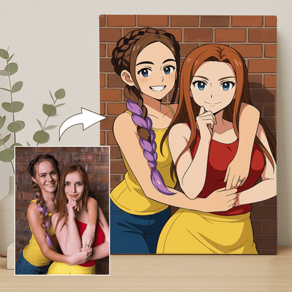 Przyjaciółki jak z Anime - portret na płótnie dla przyjaciółki - Emmygift.pl
