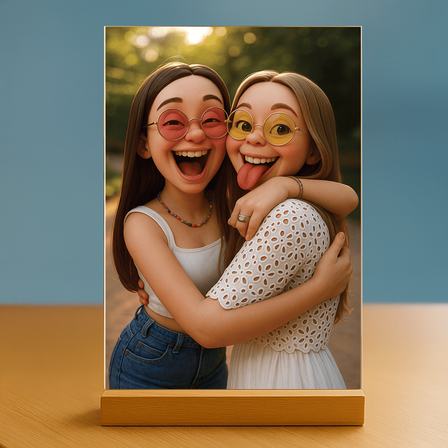 Przyjaciółki jak z filmu animowanego - portret na szkle akrylowym dla przyjaciółki - Emmygift.pl