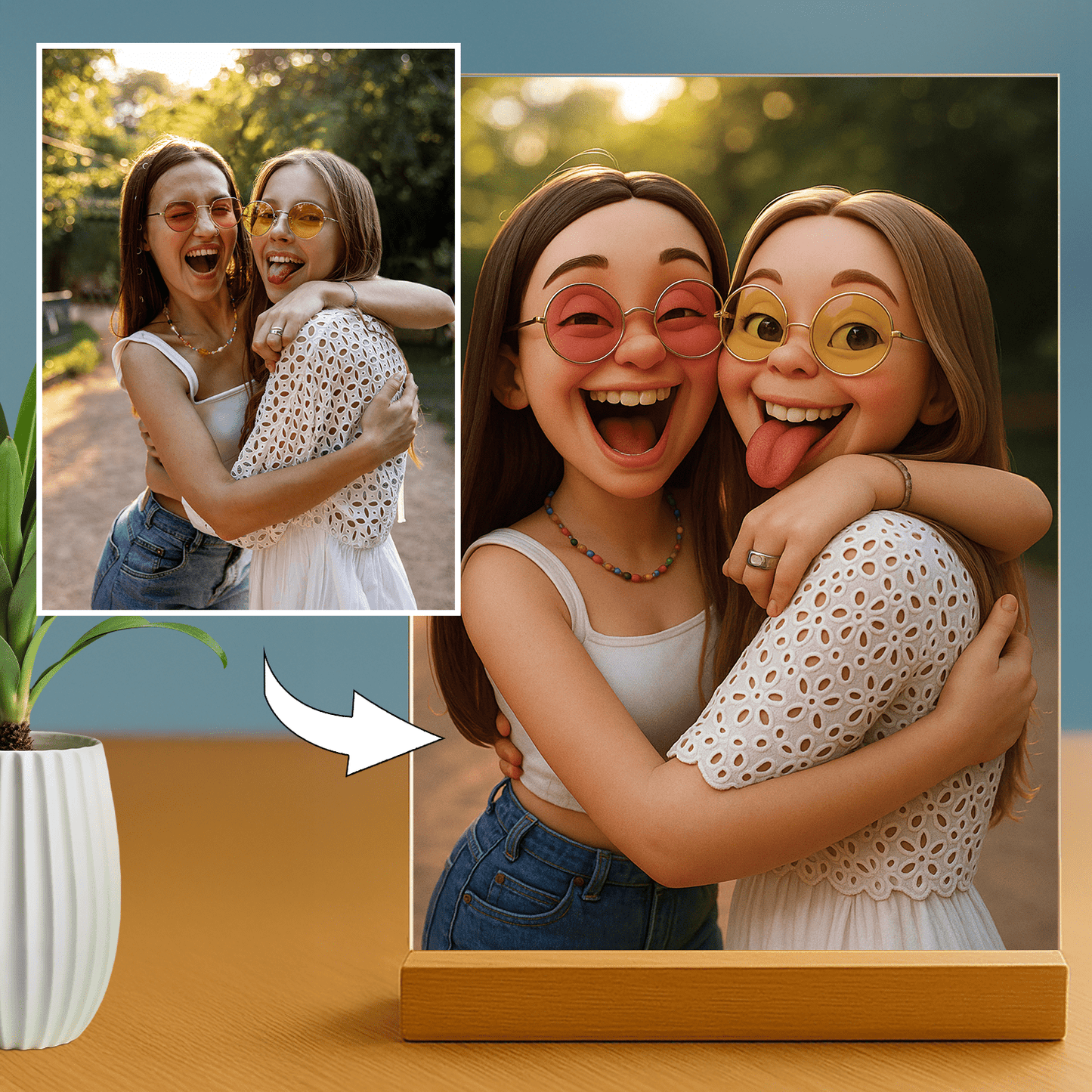 Przyjaciółki jak z filmu animowanego - portret na szkle akrylowym dla przyjaciółki - Emmygift.pl