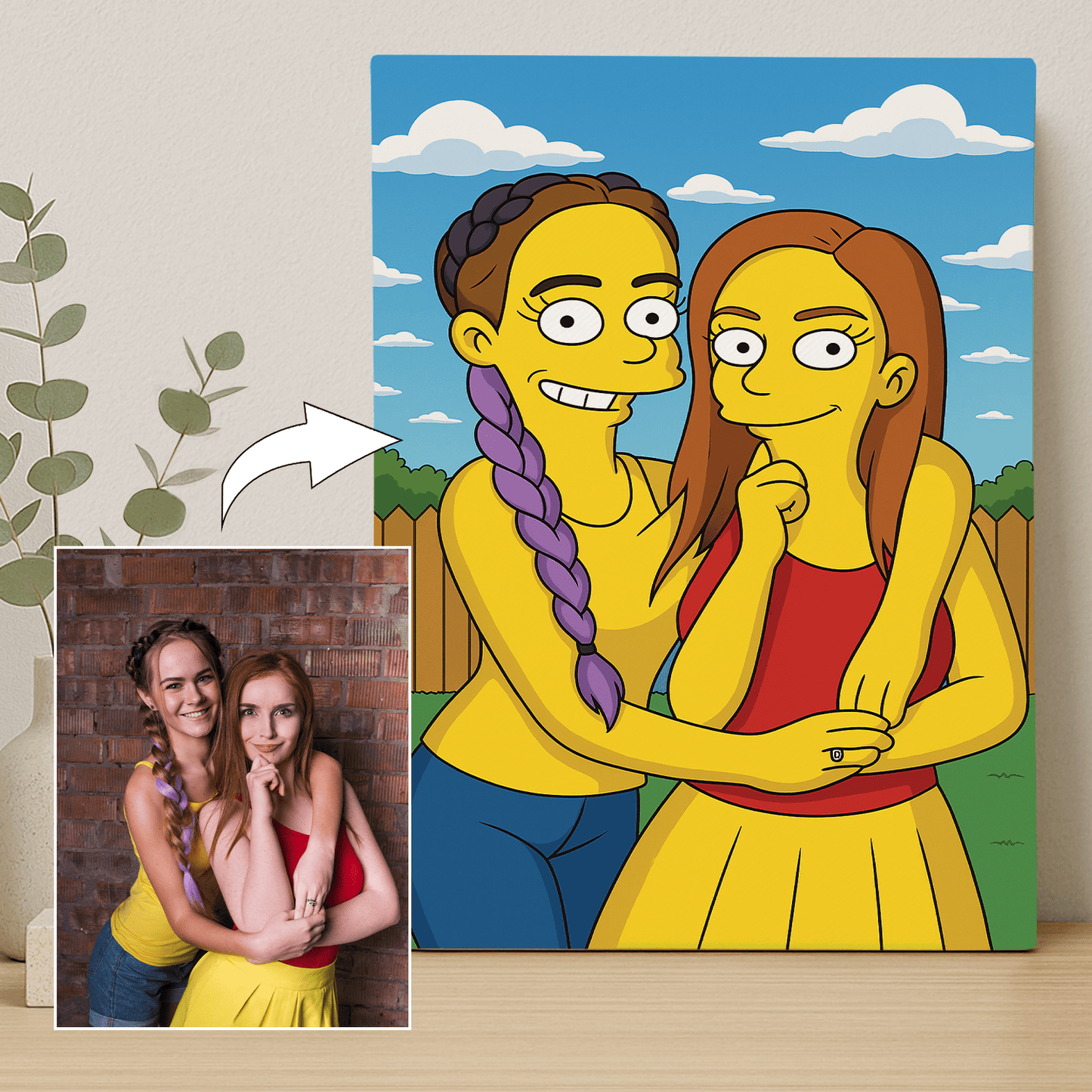 Przyjaciółki jak z Simpsonów - portret na płótnie dla przyjaciółki - Emmygift.pl