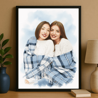 Przyjaciółki namalowane akwarelą - portret na plakacie dla przyjaciółki - Emmygift.pl