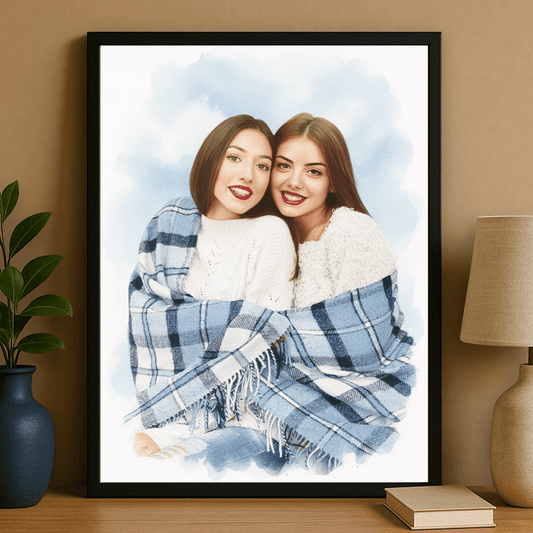 Przyjaciółki namalowane akwarelą - portret na plakacie dla przyjaciółki - Emmygift.pl