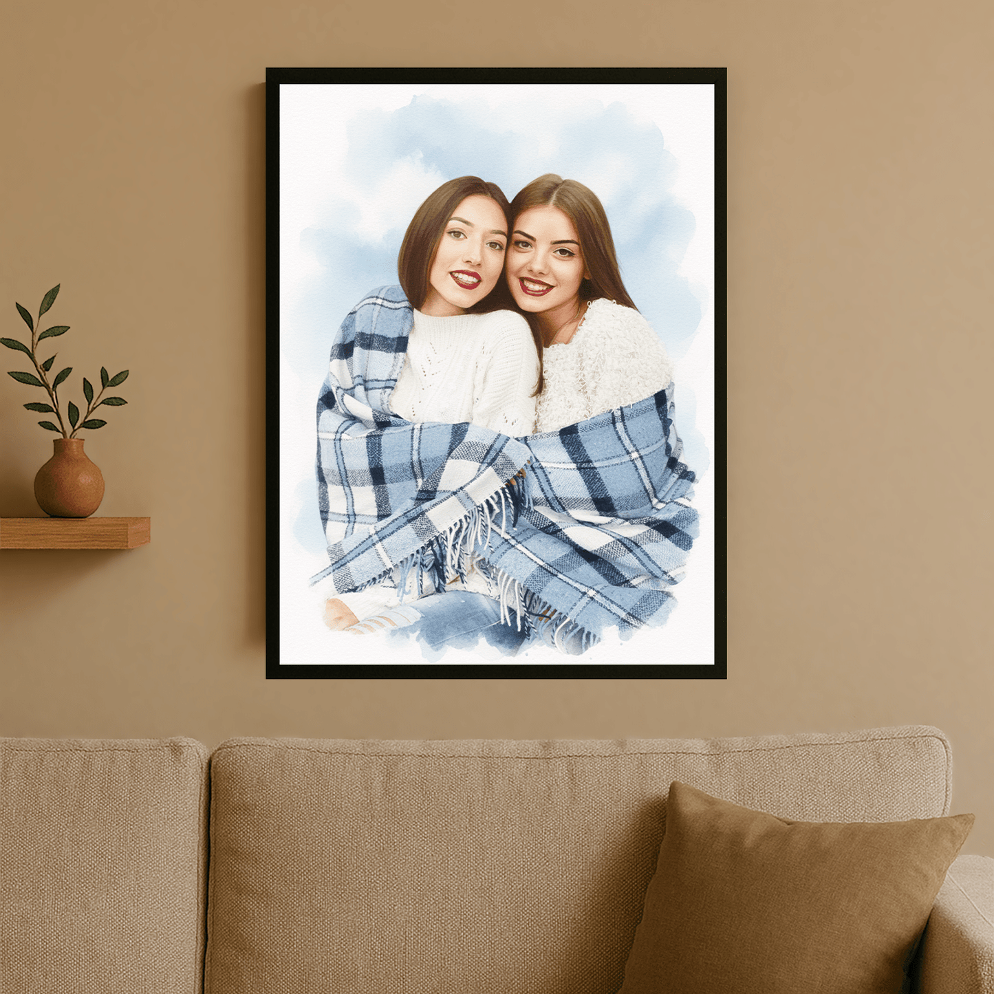 Przyjaciółki namalowane akwarelą - portret na plakacie dla przyjaciółki - Emmygift.pl
