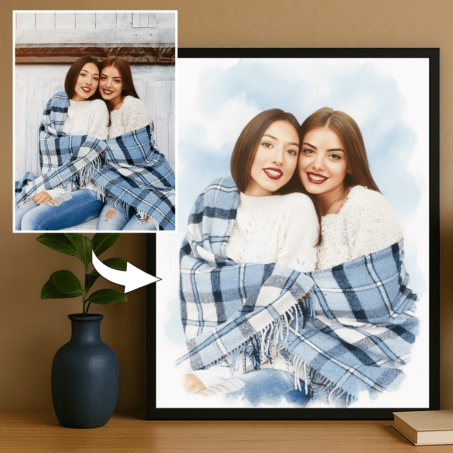 Przyjaciółki namalowane akwarelą - portret na plakacie dla przyjaciółki - Emmygift.pl