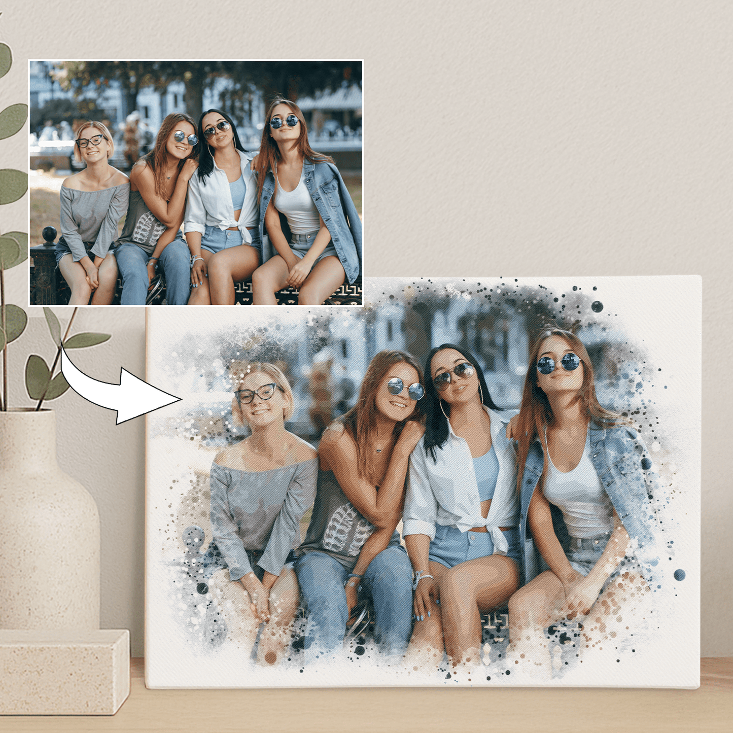 Przyjaciółki w akwareli - portret na płótnie dla przyjaciółki - Emmygift.pl