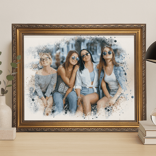 Przyjaciółki w akwareli - portret na płótnie dla przyjaciółki - Emmygift.pl