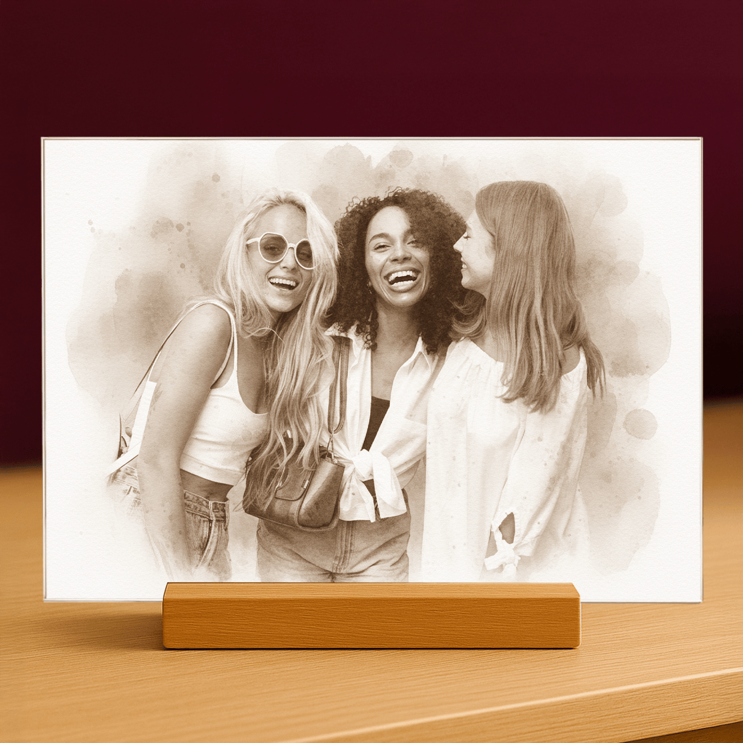 Przyjaciółki w efekcie coffee - portret na szkle akrylowym dla przyjaciółki - Emmygift.pl