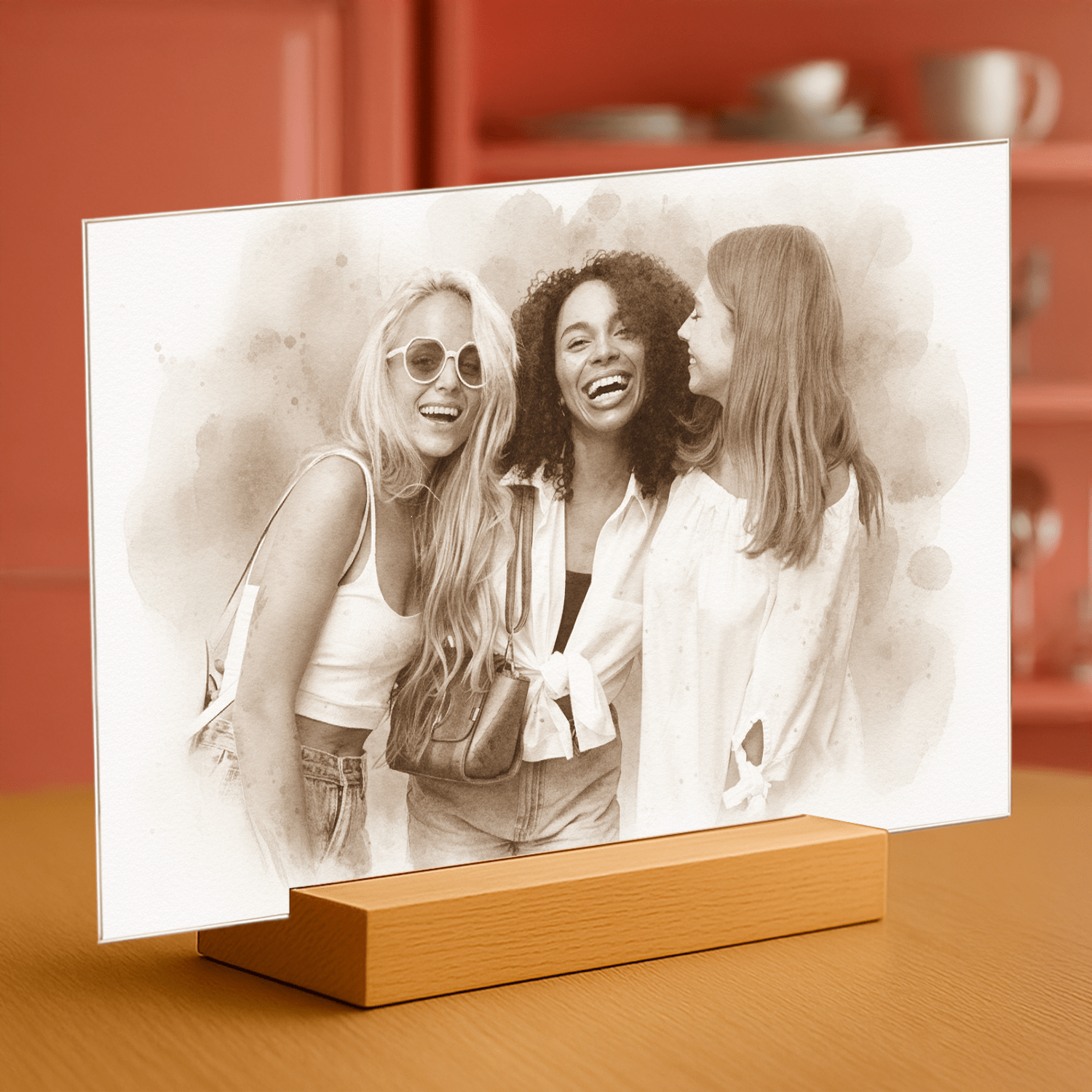 Przyjaciółki w efekcie coffee - portret na szkle akrylowym dla przyjaciółki - Emmygift.pl