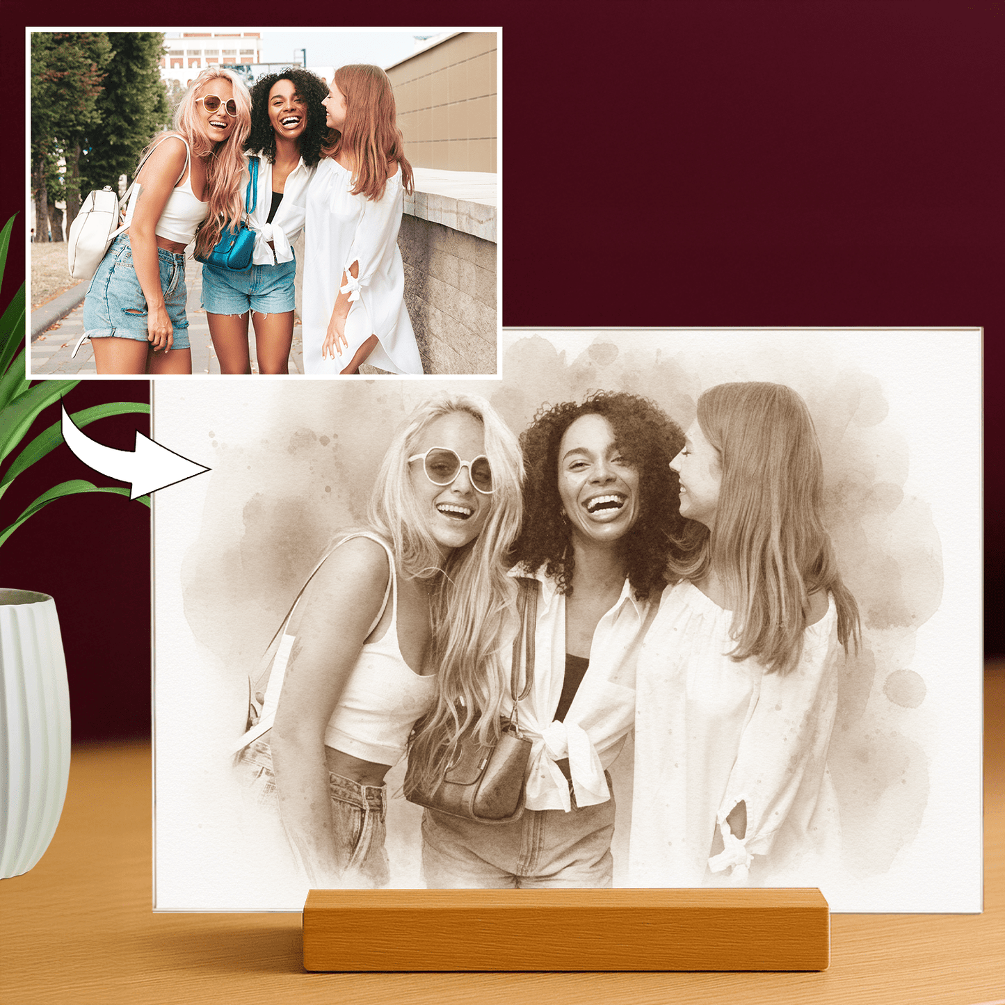 Przyjaciółki w efekcie coffee - portret na szkle akrylowym dla przyjaciółki - Emmygift.pl