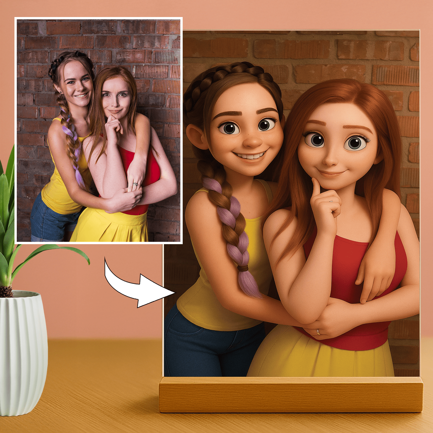 Przyjaciółki w stylu animacji 3D - portret na szkle akrylowym dla przyjaciółki - Emmygift.pl