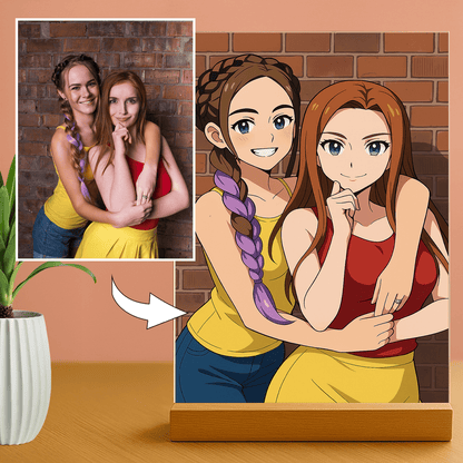 Przyjaciółki w stylu Anime - portret na szkle akrylowym dla przyjaciółki - Emmygift.pl