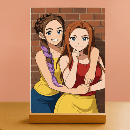 Przyjaciółki w stylu Anime - portret na szkle akrylowym dla przyjaciółki - Emmygift.pl
