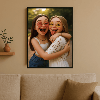 Przyjaciółki w stylu filmu anumowanego 3D - portret na plakacie dla przyjaciółki - Emmygift.pl