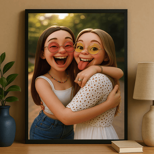 Przyjaciółki w stylu filmu anumowanego 3D - portret na plakacie dla przyjaciółki - Emmygift.pl