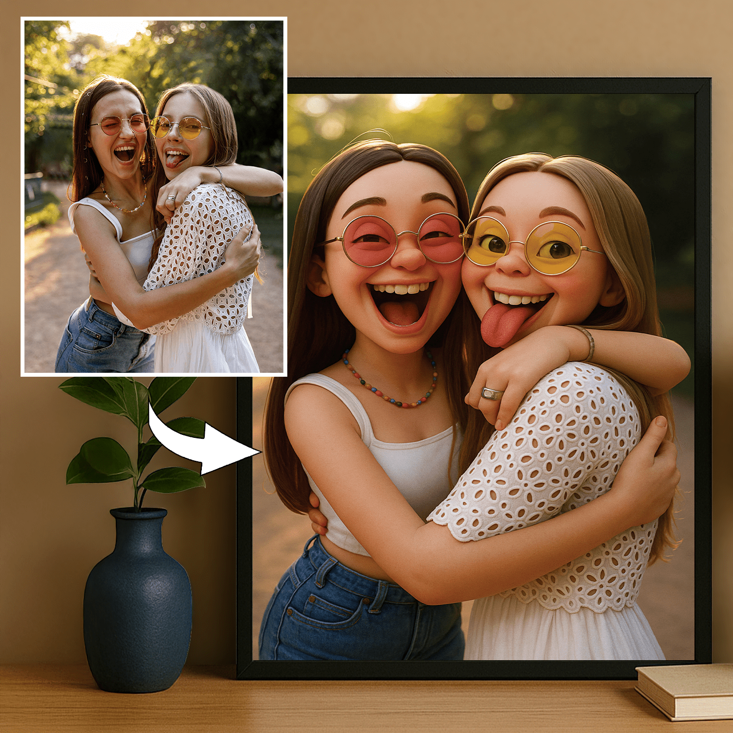 Przyjaciółki w stylu filmu anumowanego 3D - portret na plakacie dla przyjaciółki - Emmygift.pl