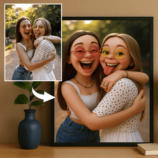 Przyjaciółki w stylu filmu anumowanego 3D - portret na plakacie dla przyjaciółki - Emmygift.pl