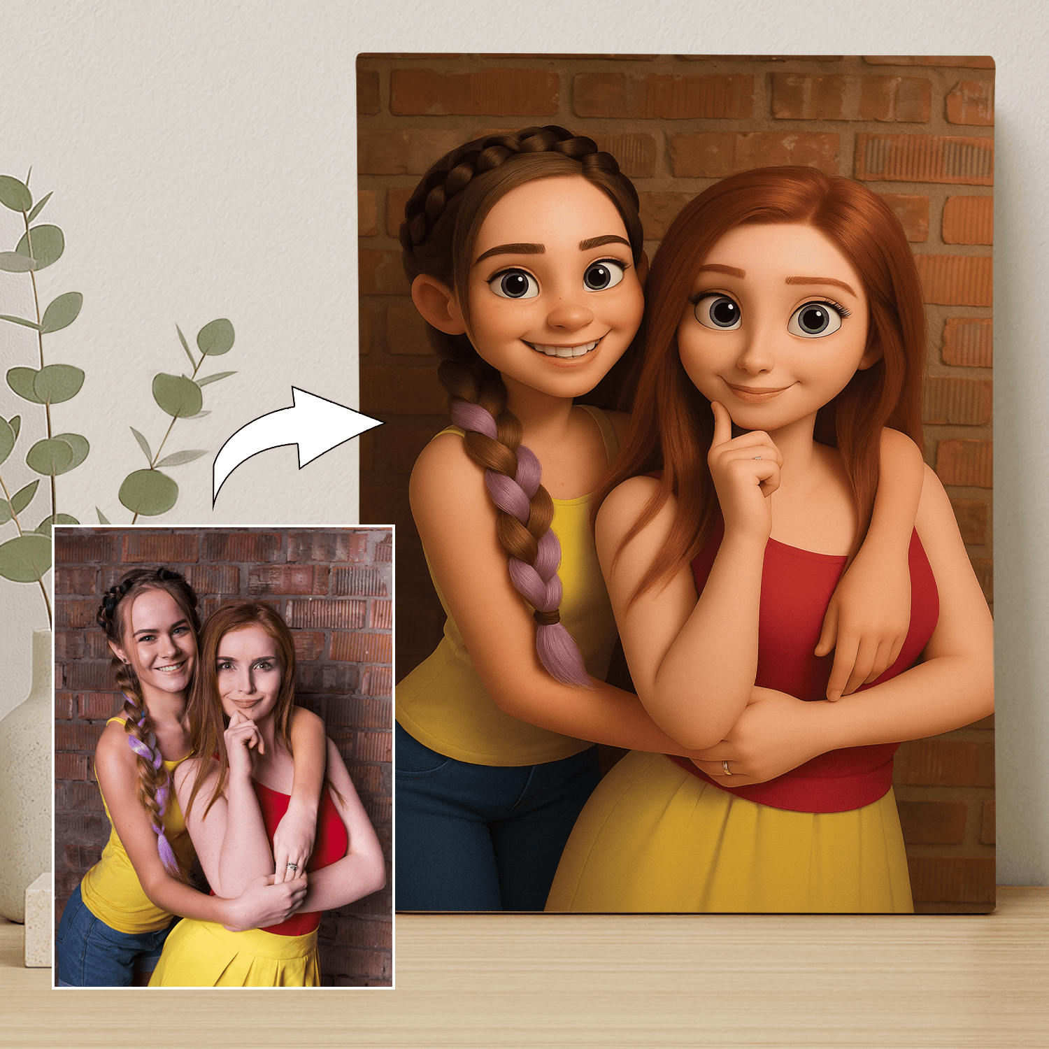 Przyjaciółki w stylu jak z animacji 3D - portret na płótnie dla przyjaciółki - Emmygift.pl