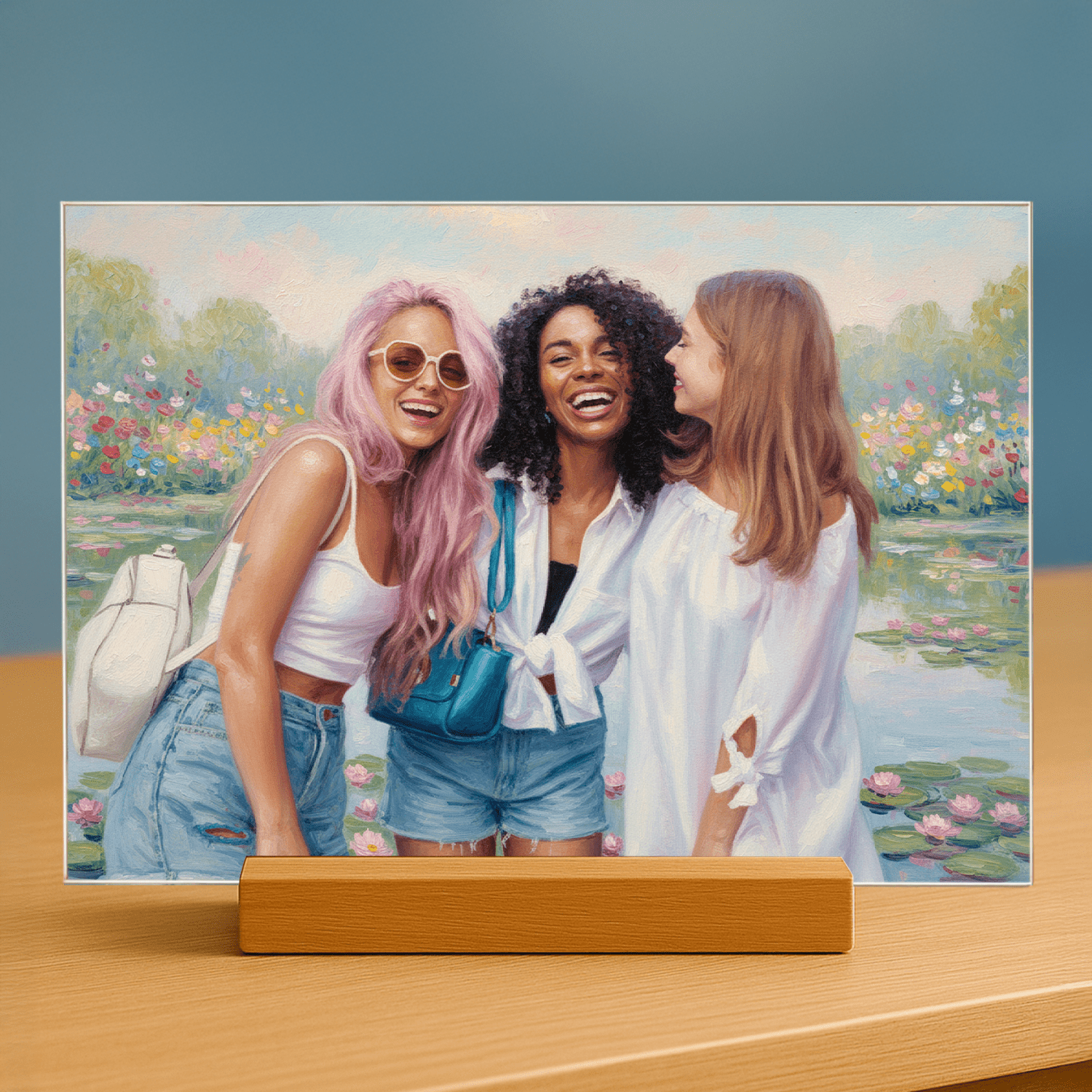Przyjaciółki w stylu Monet - portret na szkle akrylowym dla przyjaciółki - Emmygift.pl