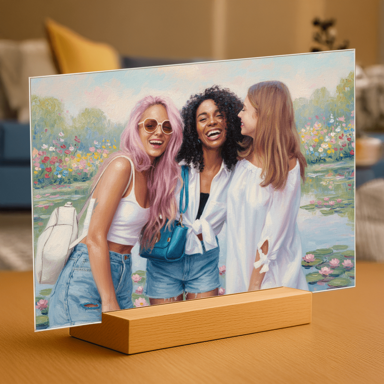 Przyjaciółki w stylu Monet - portret na szkle akrylowym dla przyjaciółki - Emmygift.pl