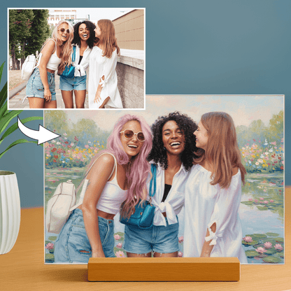 Przyjaciółki w stylu Monet - portret na szkle akrylowym dla przyjaciółki - Emmygift.pl