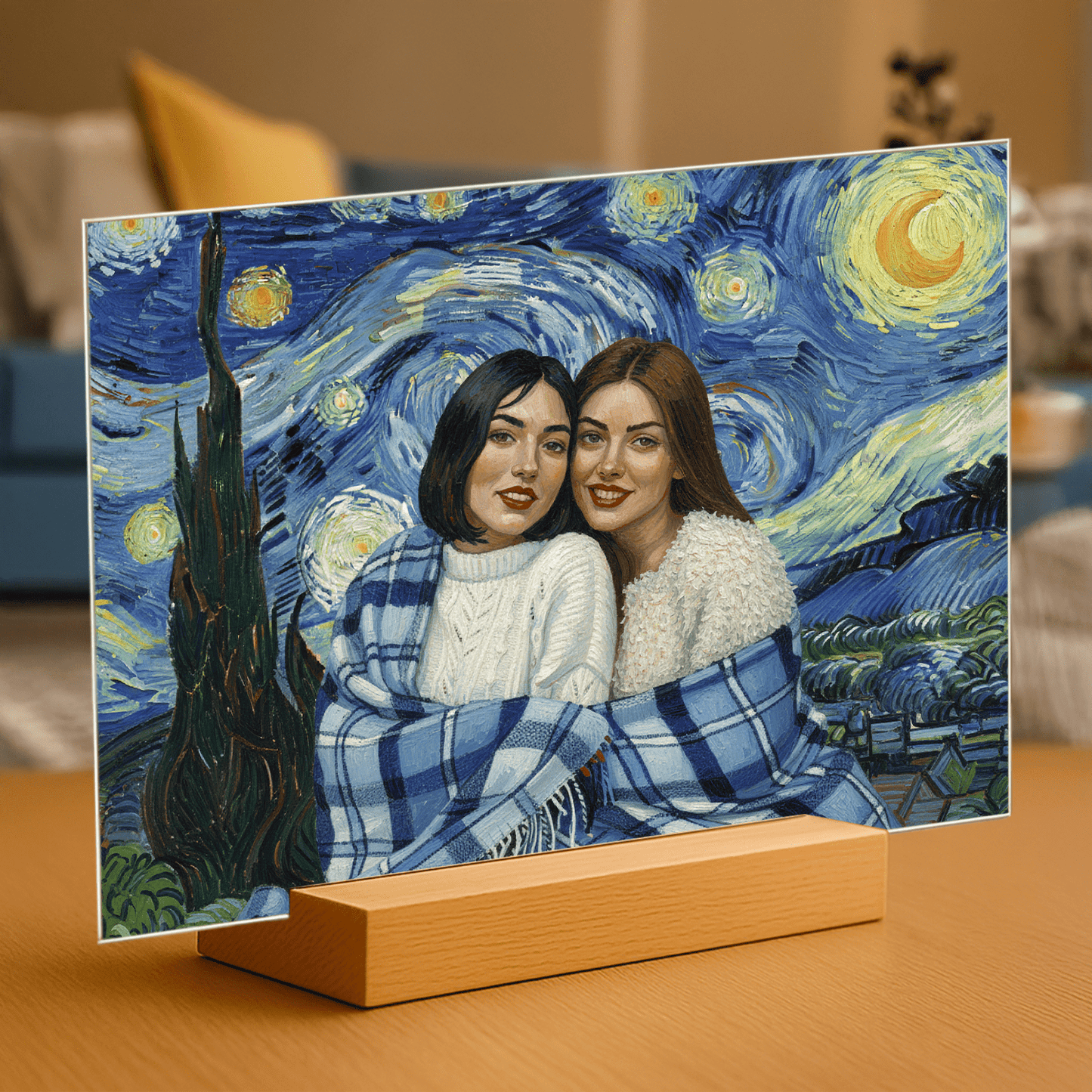 Przyjaciółki w stylu obrazów Van Gogha - portret na szkle akrylowym dla przyjaciółki - Emmygift.pl