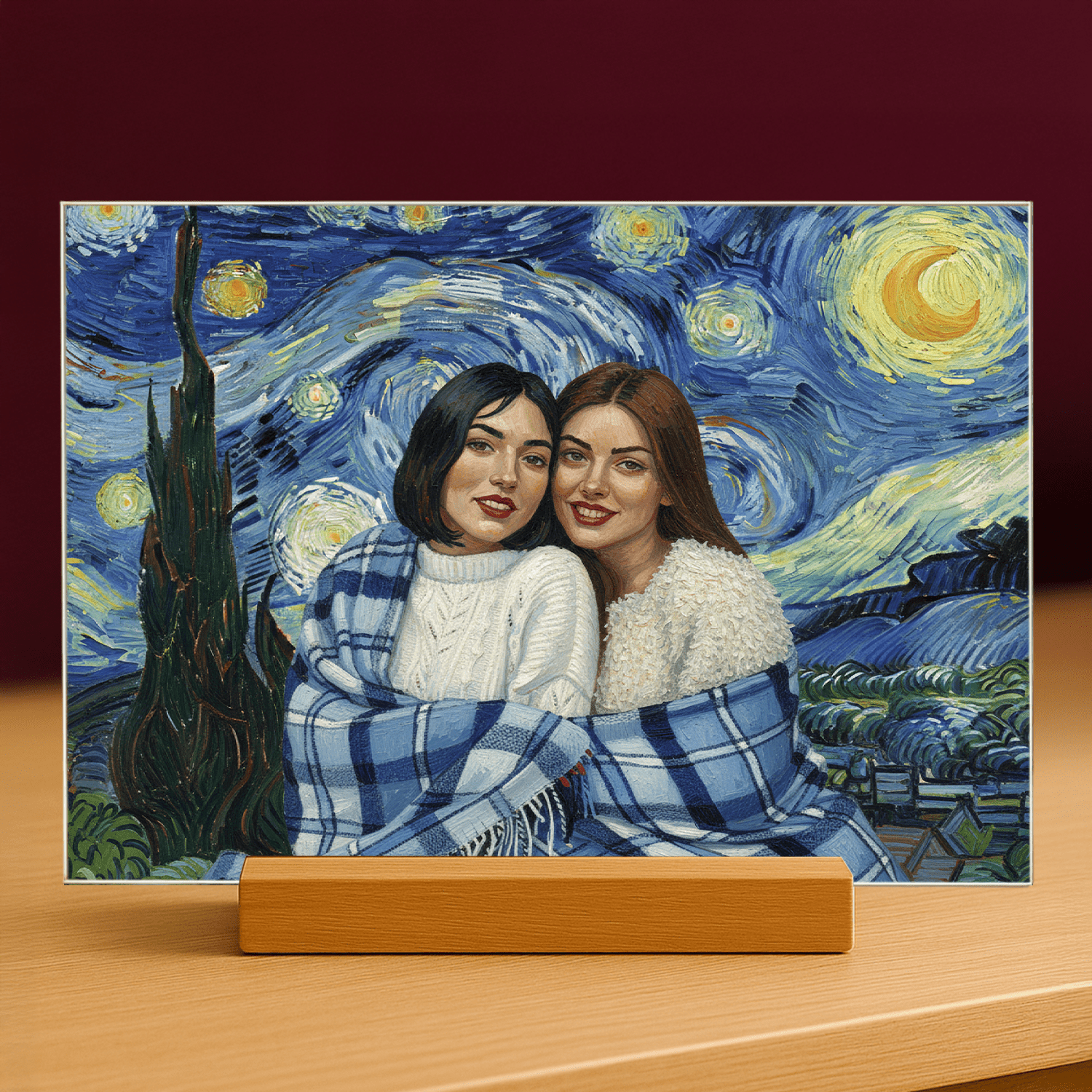 Przyjaciółki w stylu obrazów Van Gogha - portret na szkle akrylowym dla przyjaciółki - Emmygift.pl