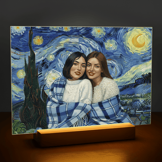 Przyjaciółki w stylu obrazów Van Gogha - portret na szkle akrylowym dla przyjaciółki - Emmygift.pl
