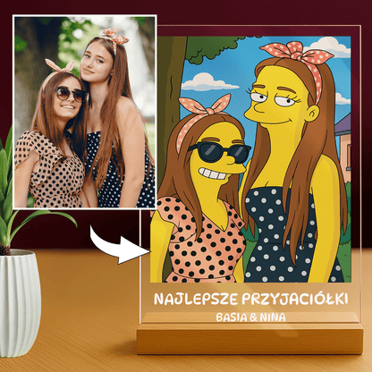 Przyjaciółki w stylu Simpson - portret na szkle akrylowym dla przyjaciółki - Emmygift.pl