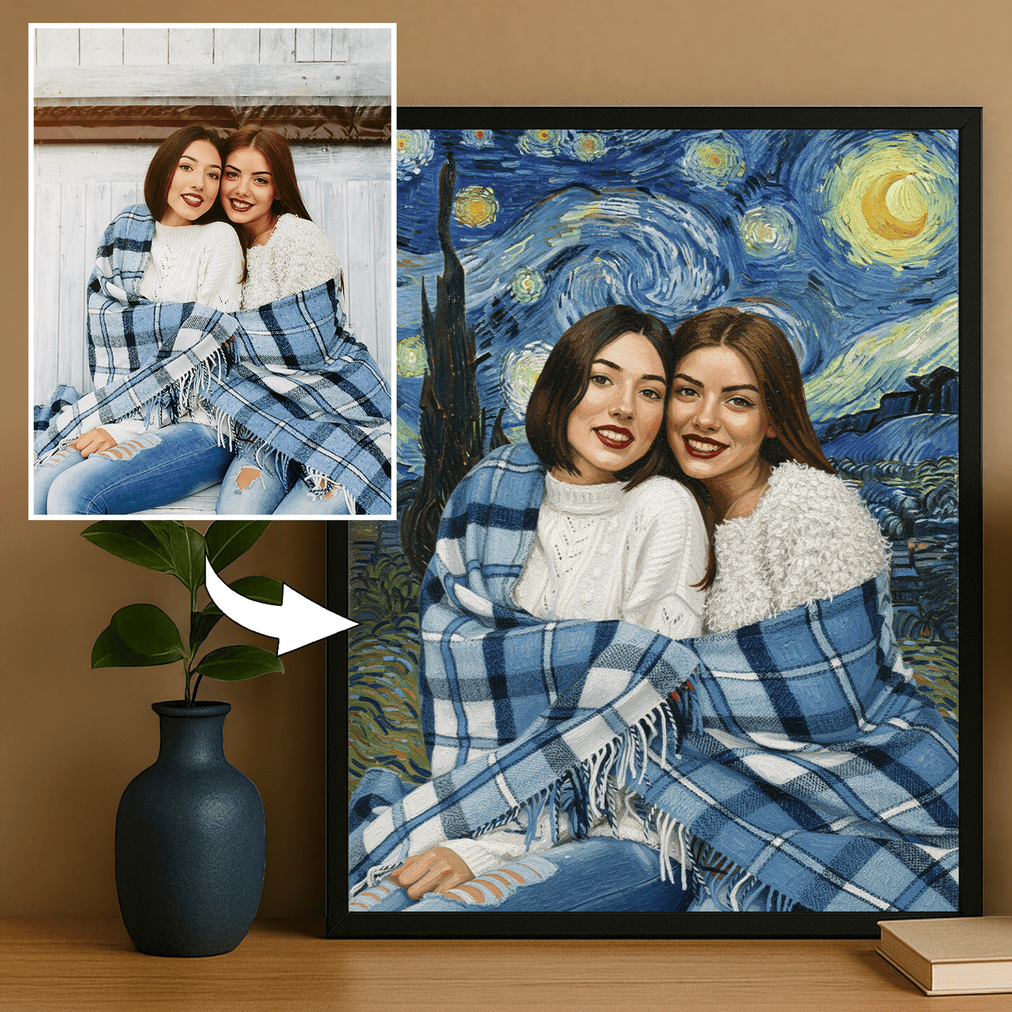 Przyjaciółki z gwieździstym tłem - portret na plakacie dla przyjaciółki - Emmygift.pl