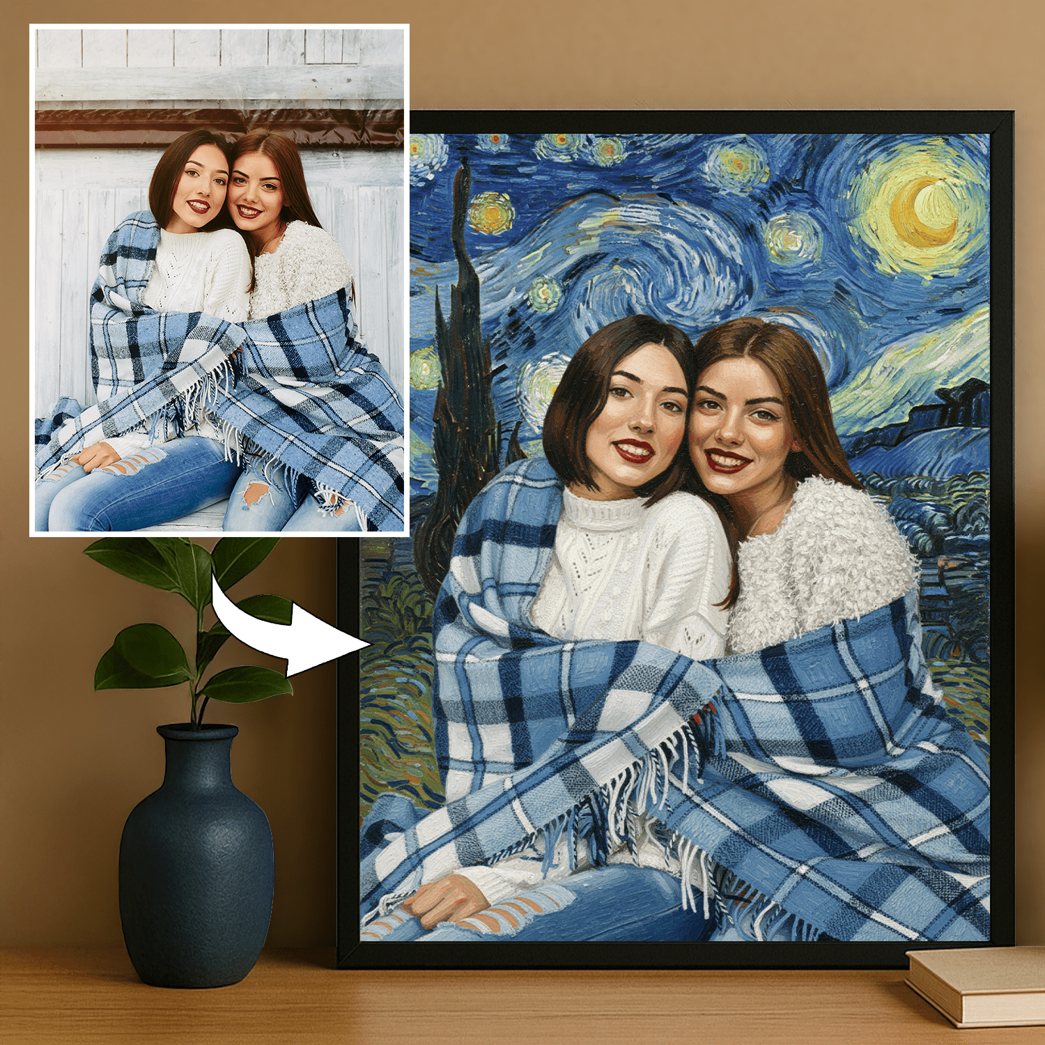 Przyjaciółki z gwieździstym tłem - portret na plakacie dla przyjaciółki - Emmygift.pl