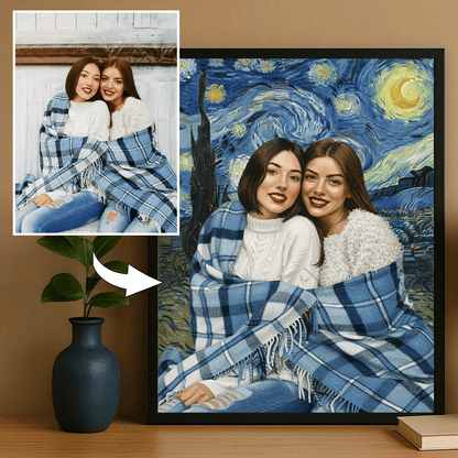 Przyjaciółki z gwieździstym tłem - portret na plakacie dla przyjaciółki - Emmygift.pl